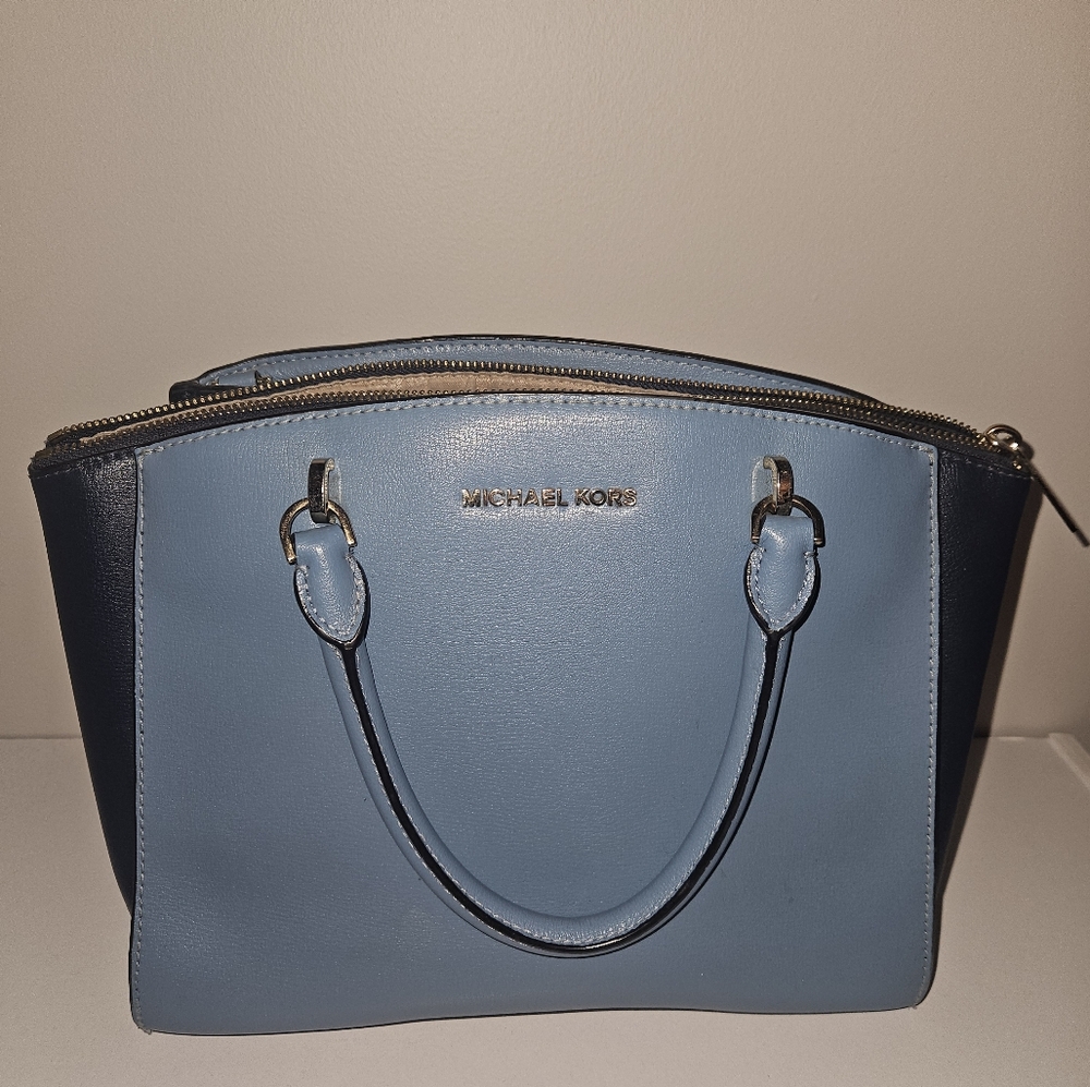 Michael Kors Ellis Sky & Navy Blue Large Leather Satchel